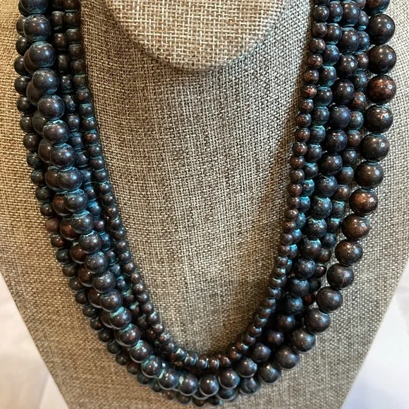 Multi Strand Patina Beaded Ajustable Necklace - Picture 5 of 9